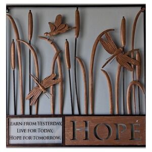 Fetco Home Decor Metal Wall Art Dragonfly Cattails Hope Quote Bronze 20x20